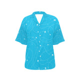 Airplane destinations blue background Women's All Over Print Hawaiian Shirt