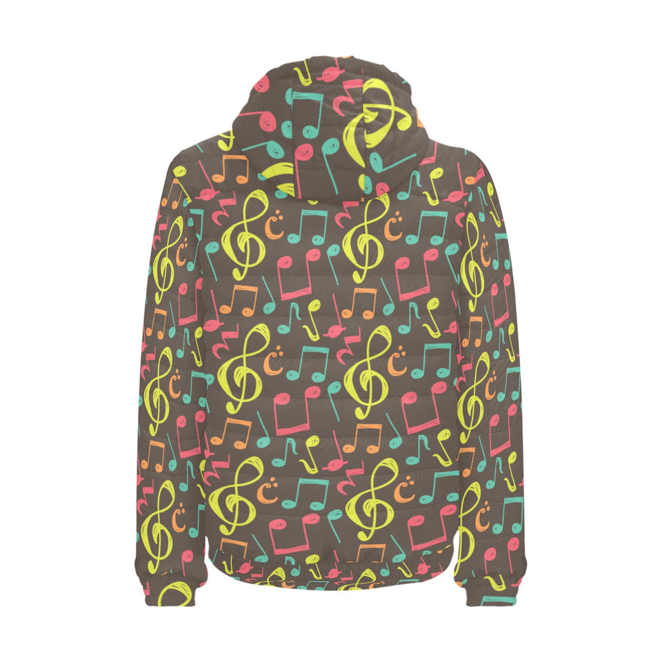 Music Notes Pattern Print Design 05 Men's Padded Hooded Jacket