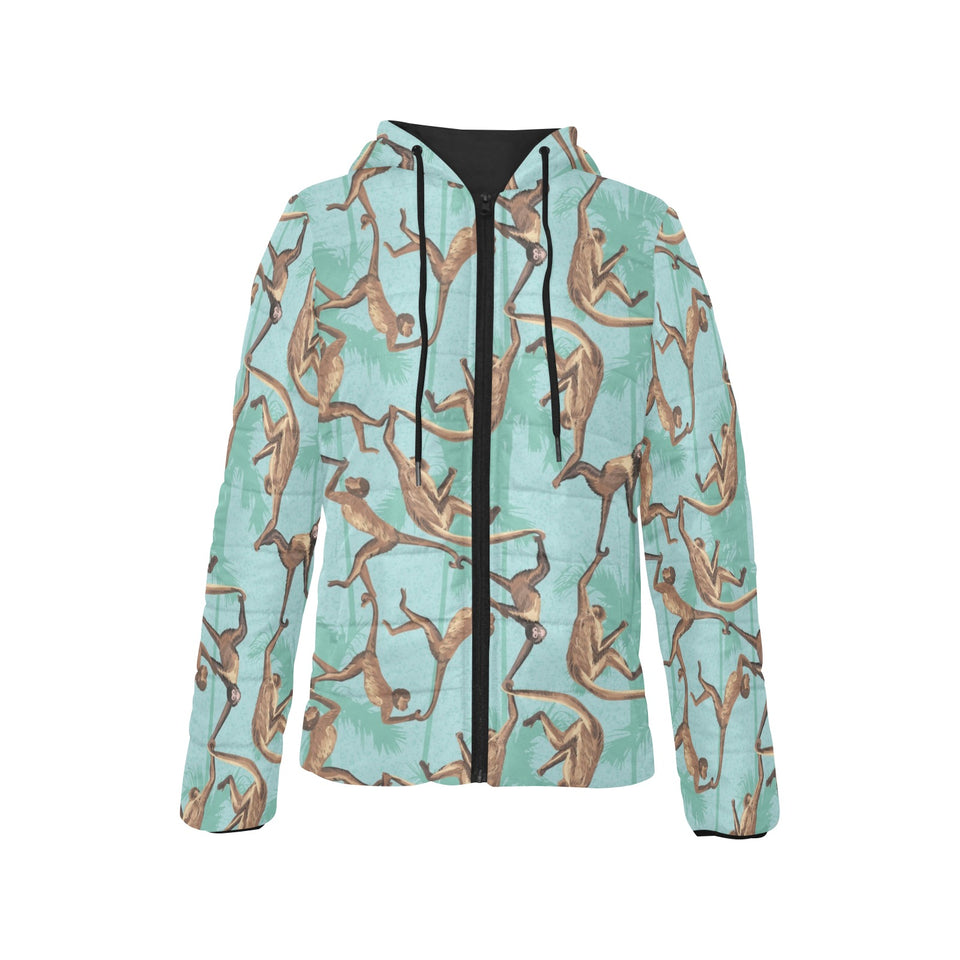 Monkey Palm tree background Women's Padded Hooded Jacket