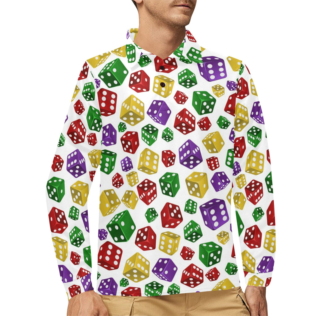 Dice Pattern Print Design 03 Men's Long Sleeve Polo Shirt