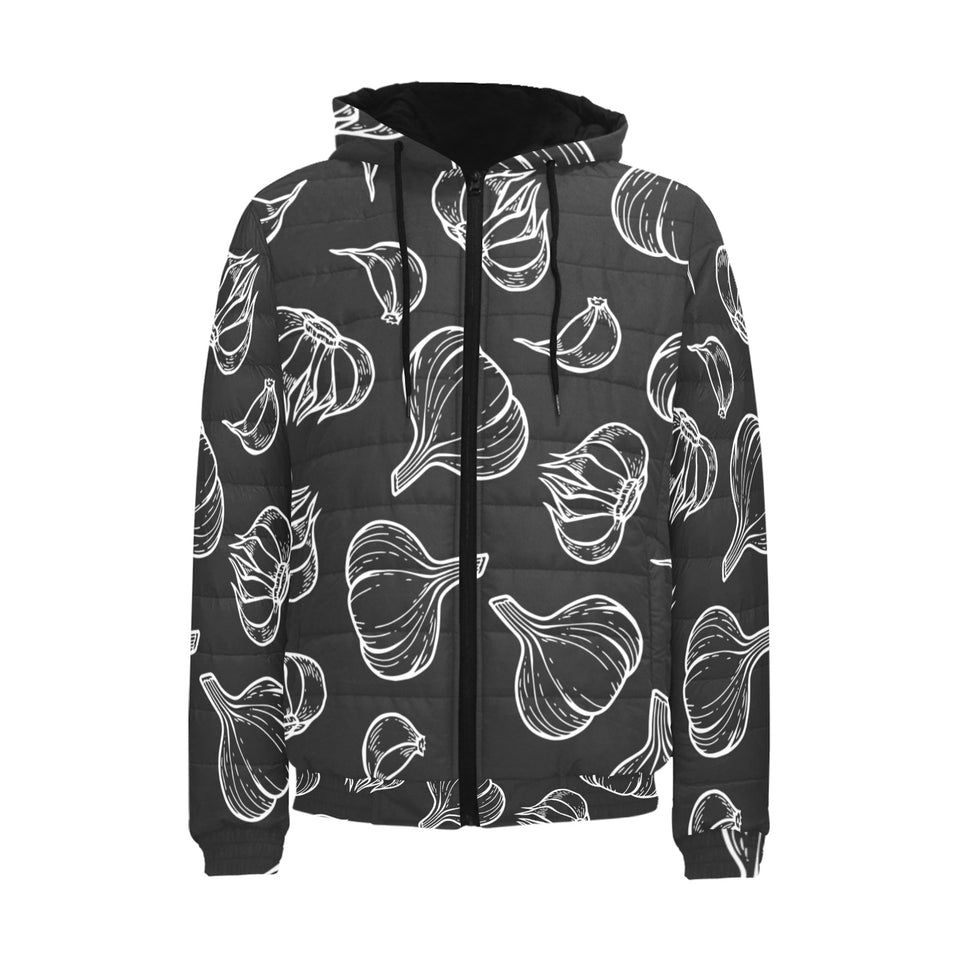 Garlic pattern black background Men's Padded Hooded Jacket