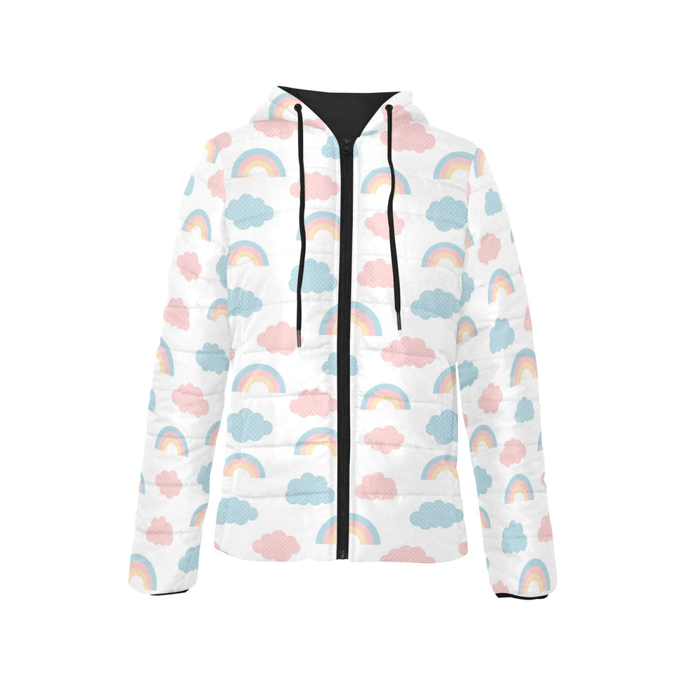 cute raccoons leaves pattern Women's Padded Hooded Jacket