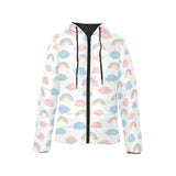 cute raccoons leaves pattern Women's Padded Hooded Jacket