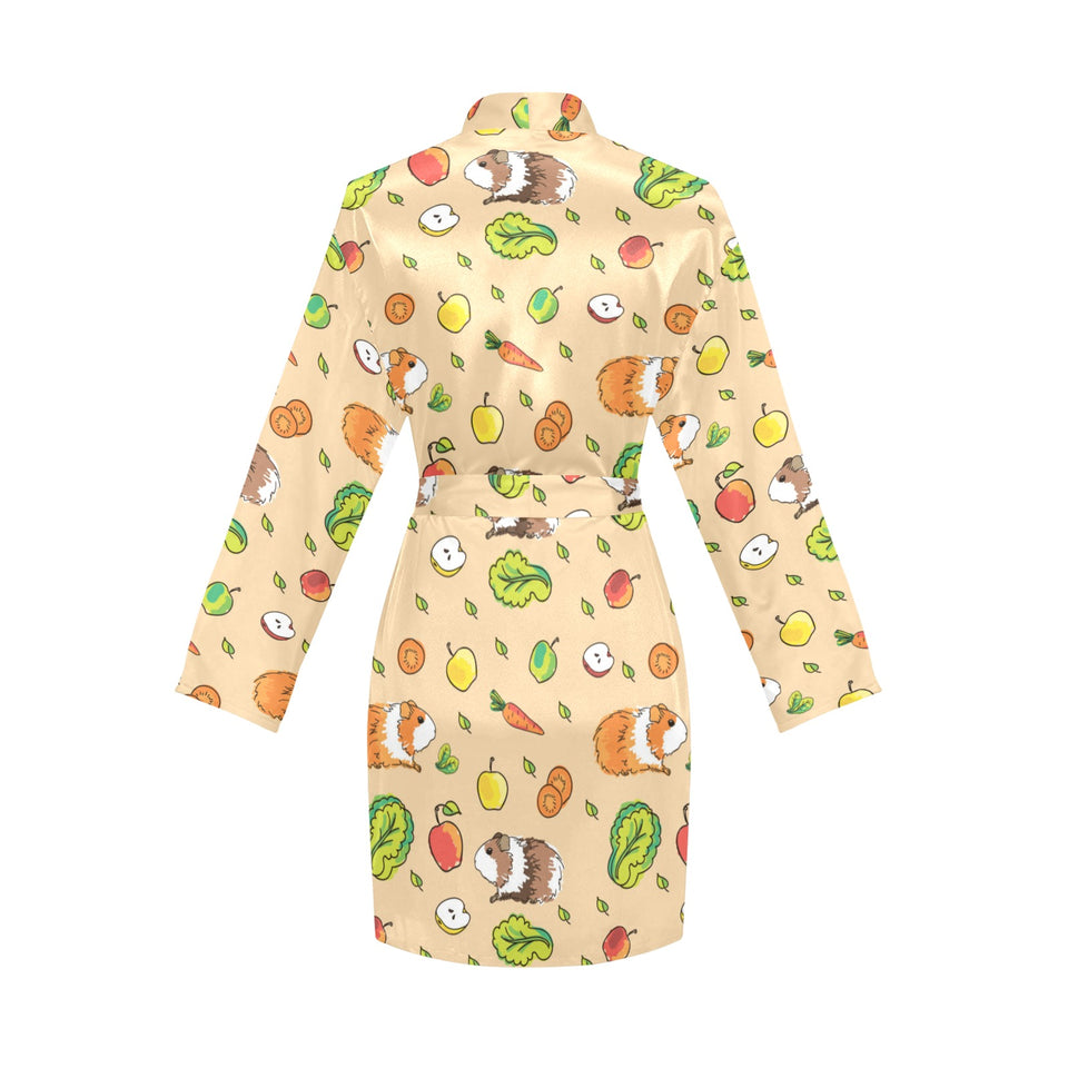 Guinea Pig Pattern Print Design 05 Women's Long Sleeve Belted Night Robe