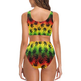 Canabis Marijuana Weed Pattern Print Design 03 Chest Bowknot High Waisted Bikini Swimsuit