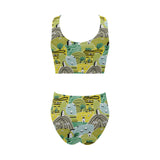 Hand drawn windmill pattern Chest Bowknot High Waisted Bikini Swimsuit