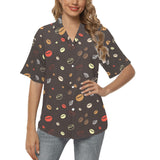 Coffee bean leave pattern Women's All Over Print Hawaiian Shirt