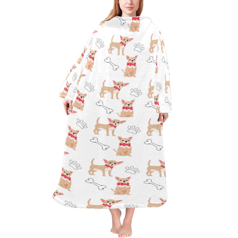 Chihuahua bone paw pattern Blanket Robe with Sleeves