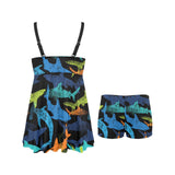 Colorful shark Chest Sexy Pleated Two Piece Swim Dress
