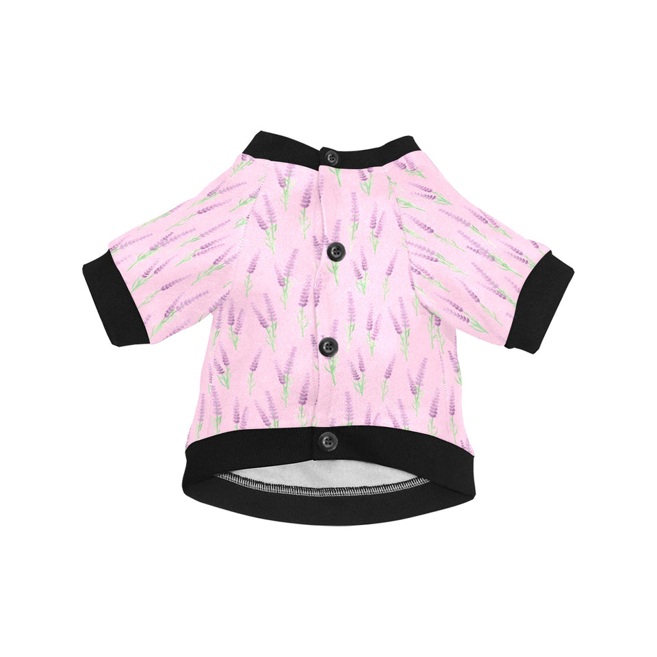 Lavender pattern pink background All Over Print Pet Dog Round Neck Fuzzy Shirt