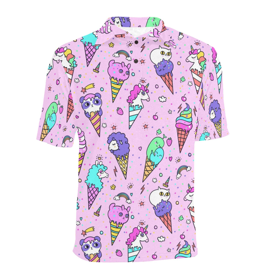 Cute ice cream cone animal pattern Men's All Over Print Polo Shirt