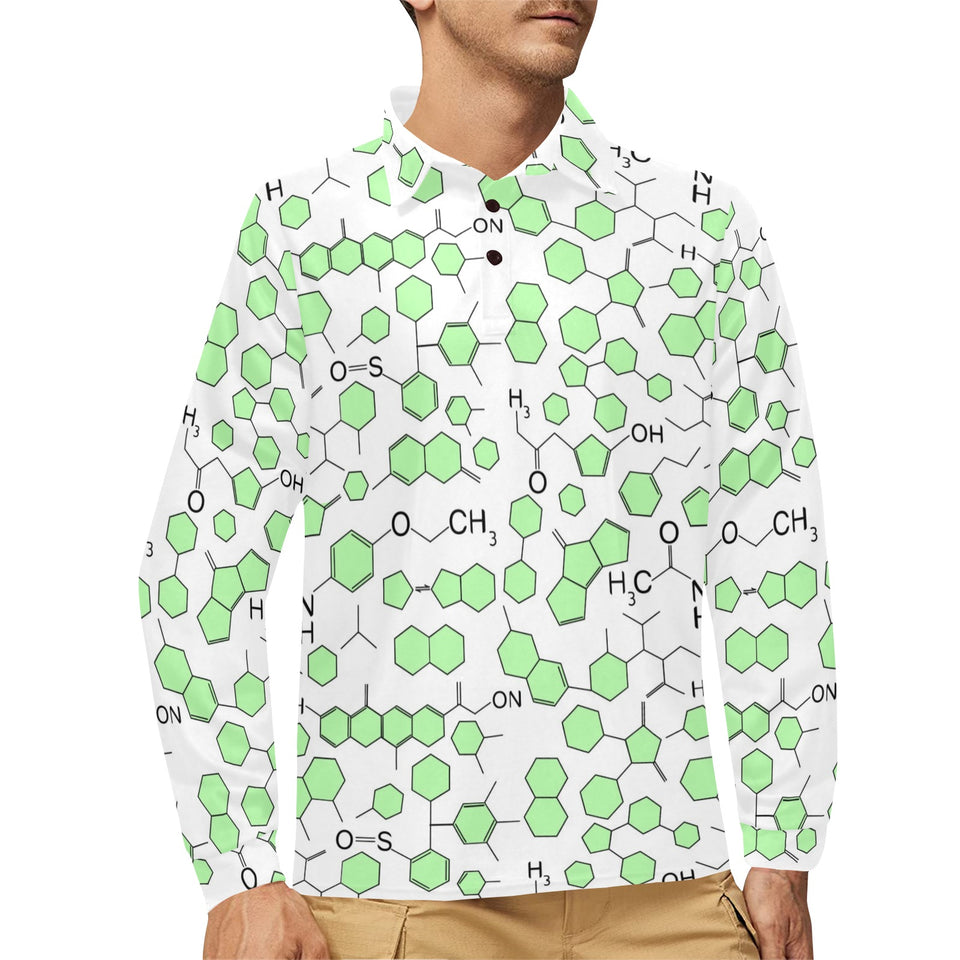 Chemistry Periodic Table Pattern Print Design 03 Men's Long Sleeve Polo Shirt