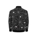 Spider web design pattern Black background white c Kids' Boys' Girls' Bomber Jacket