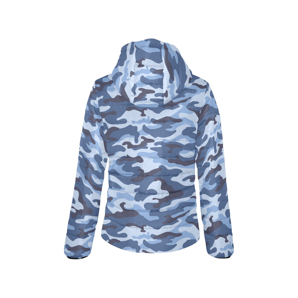 Blue camouflage pattern Women's Padded Hooded Jacket