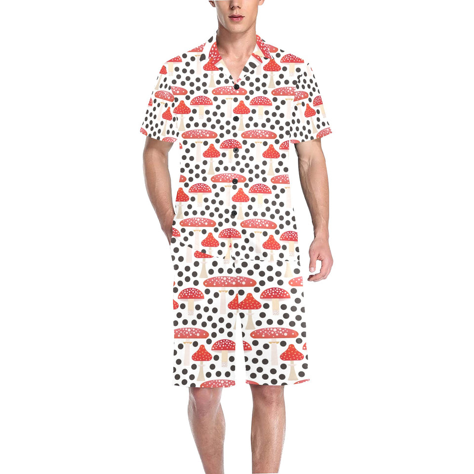 Red mushroom dot pattern Men's V-Neck Short Pajama Set