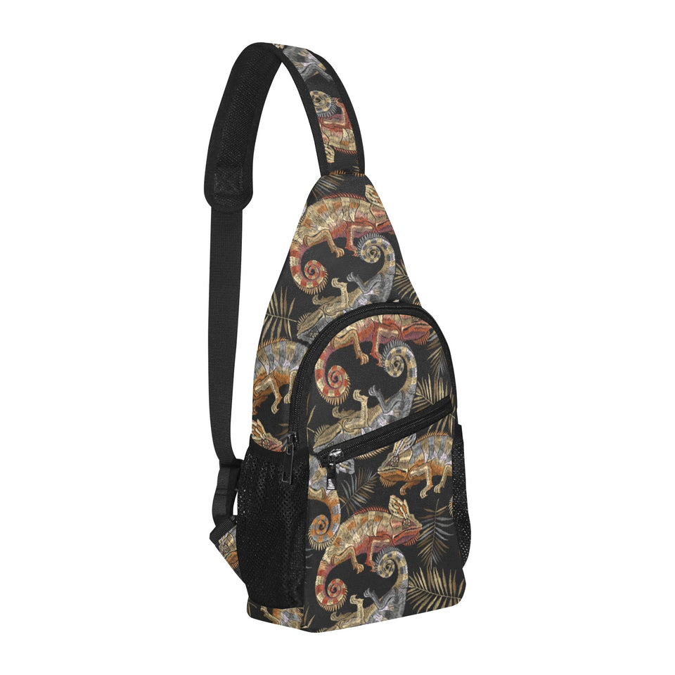 Chameleon lizard tropical leaves palm tree All Over Print Chest Bag