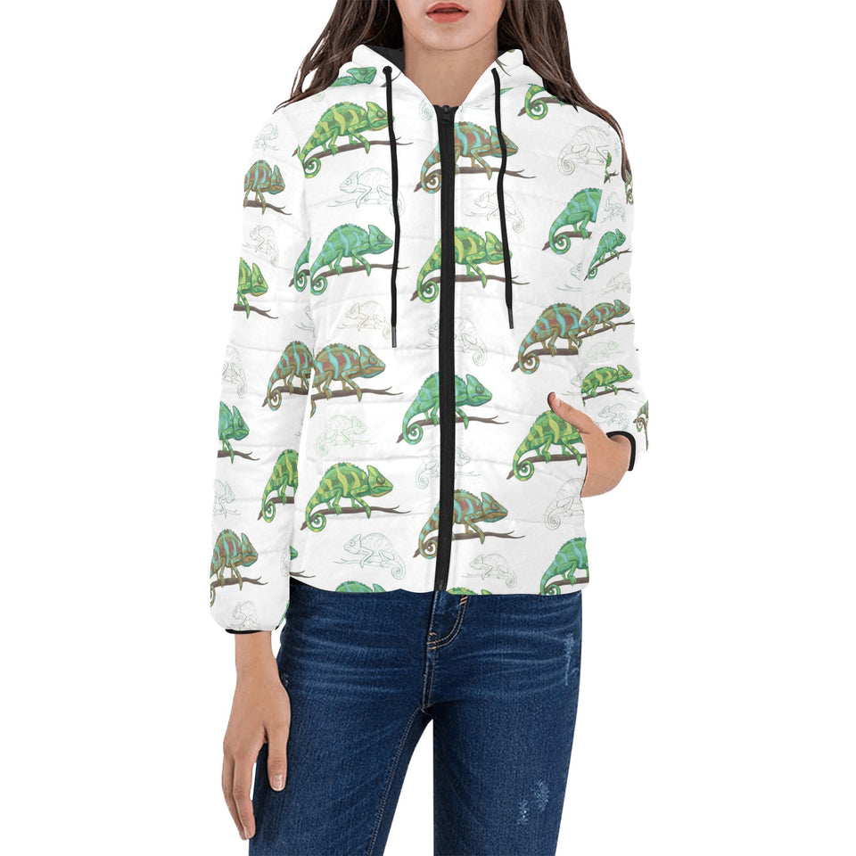 Chameleon lizard pattern Women's Padded Hooded Jacket