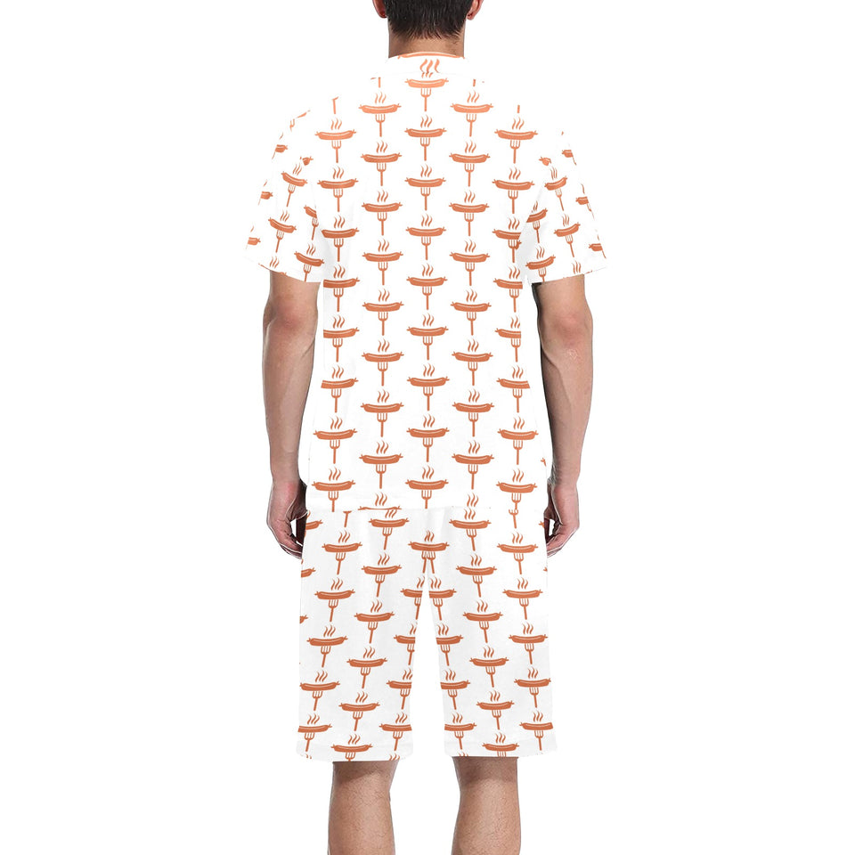 Sausage Pattern Print Design 05 Men's V-Neck Short Pajama Set