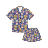 Sugar skull flower pattern Kids' Boys' Girls' V-Neck Short Pajama Set