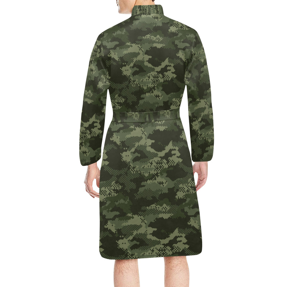 Digital Green camouflage pattern Men's Long Sleeve Belted Night Robe