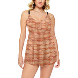 Brick Printed Pattern Print Design 02 Chest Sexy Pleated Two Piece Swim Dress