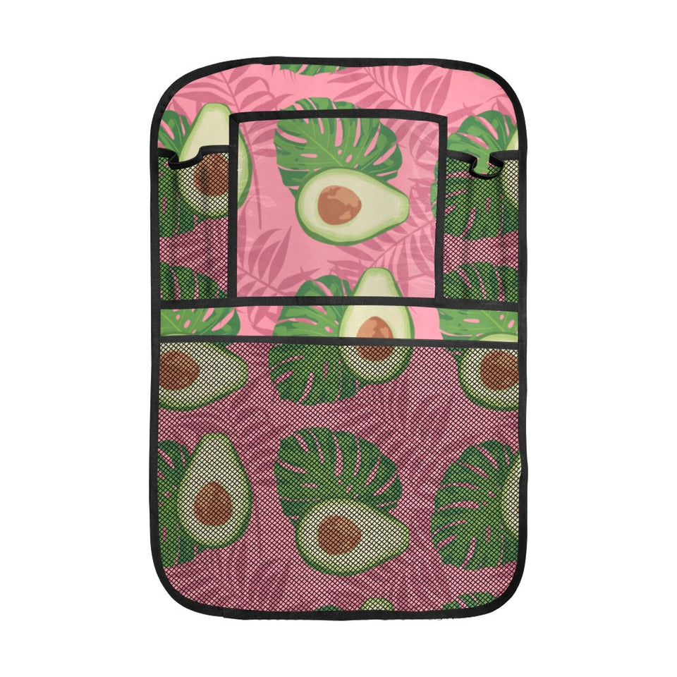 Avocado slices leaves pink back ground Car Seat Back Organizer