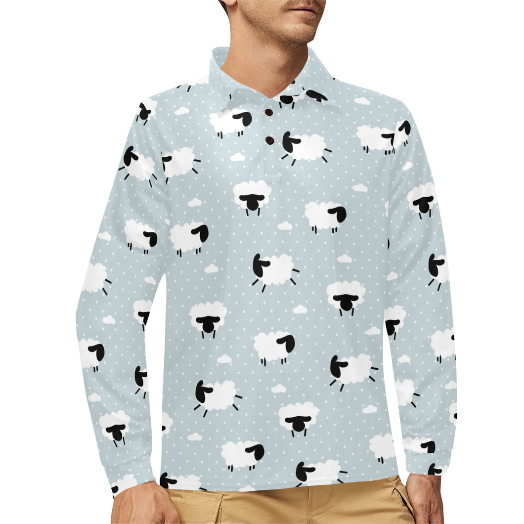 Sheep polka dot cloud pattern Men's Long Sleeve Polo Shirt