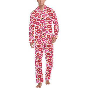 Lips Pattern Print Design 01 Men's Long Pajama Set