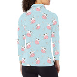 Cute cow flower pattern Women's Long Sleeve Polo Shirt
