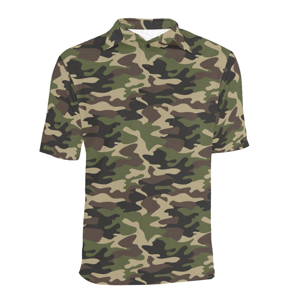 Dark Green camouflage pattern Men's All Over Print Polo Shirt