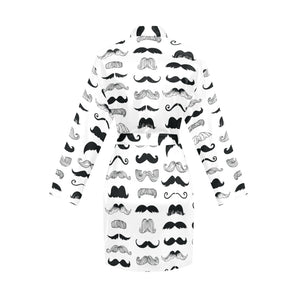 Mustache Beard Pattern Print Design 04 Women's Long Sleeve Belted Night Robe
