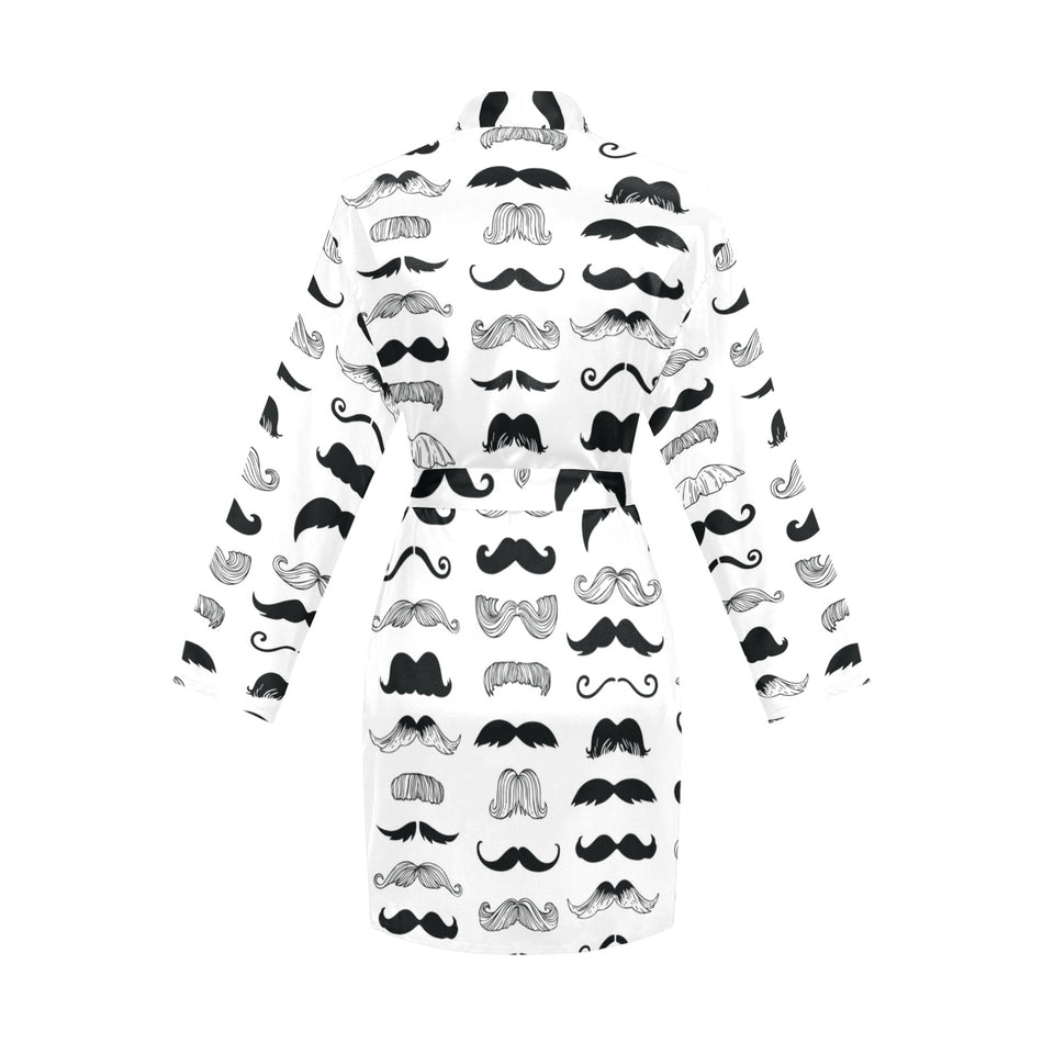 Mustache Beard Pattern Print Design 04 Women's Long Sleeve Belted Night Robe