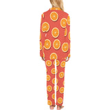 Oranges pattern red background Women's Long Pajama Set