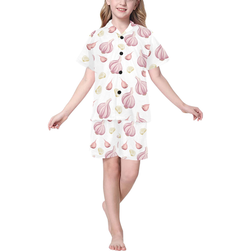 Garlic pattern Kids' Boys' Girls' V-Neck Short Pajama Set