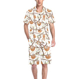 Sloths hanging on the tree pattern Men's V-Neck Short Pajama Set