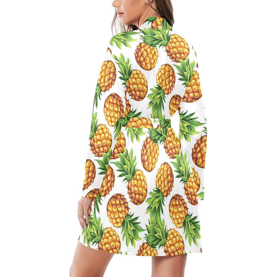Pineapples design pattern Women's Long Sleeve Belted Night Robe