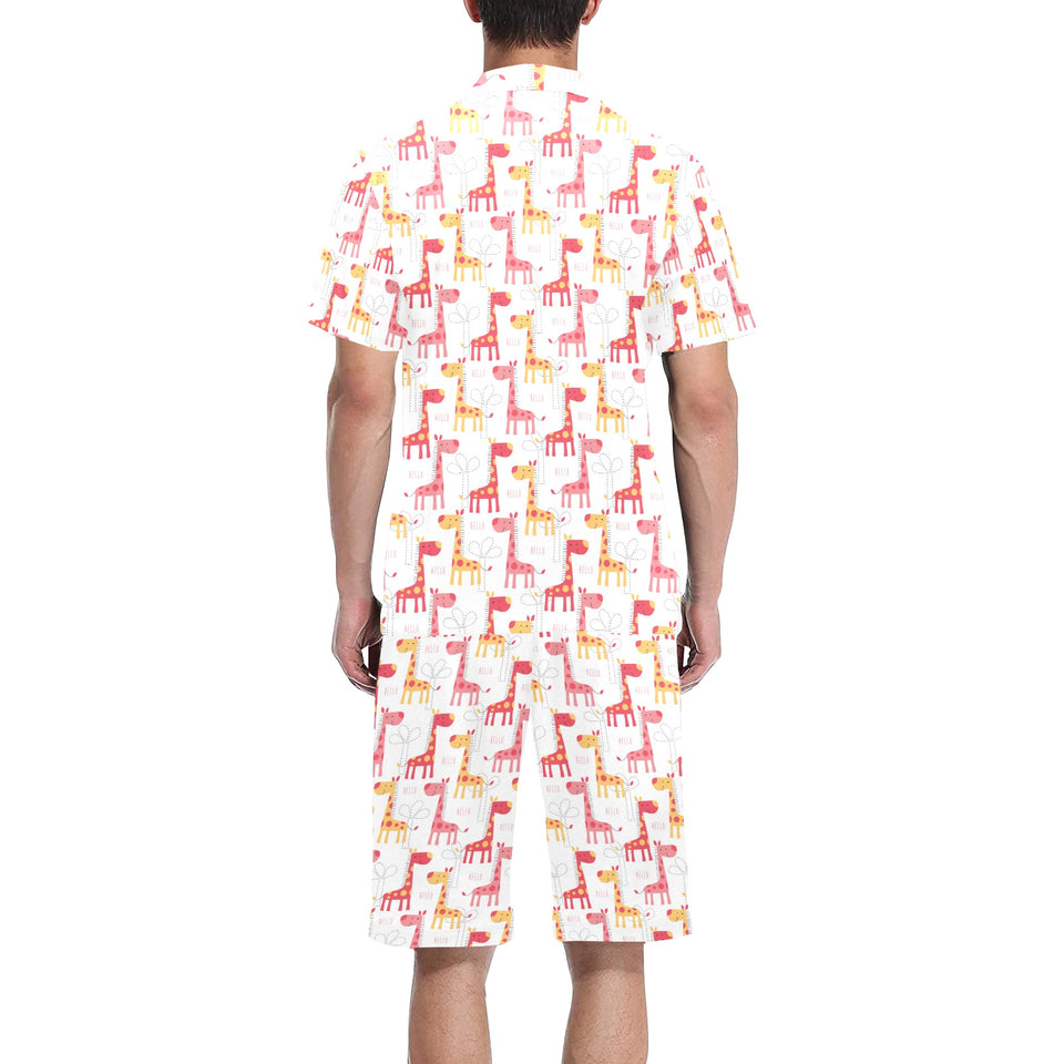 Giraffe Pattern Print Design 03 Men's V-Neck Short Pajama Set