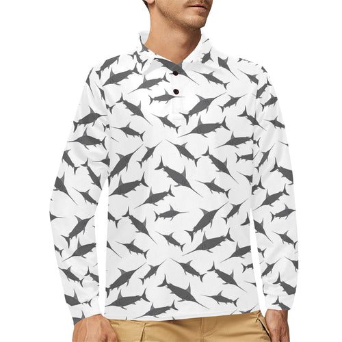 Swordfish Pattern Print Design 04 Men's Long Sleeve Polo Shirt