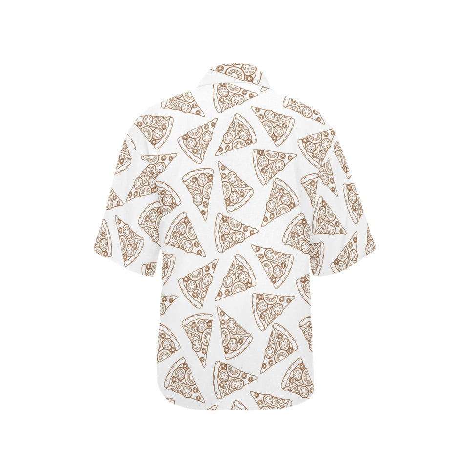 Hand drawn pizza pattern Women's All Over Print Hawaiian Shirt