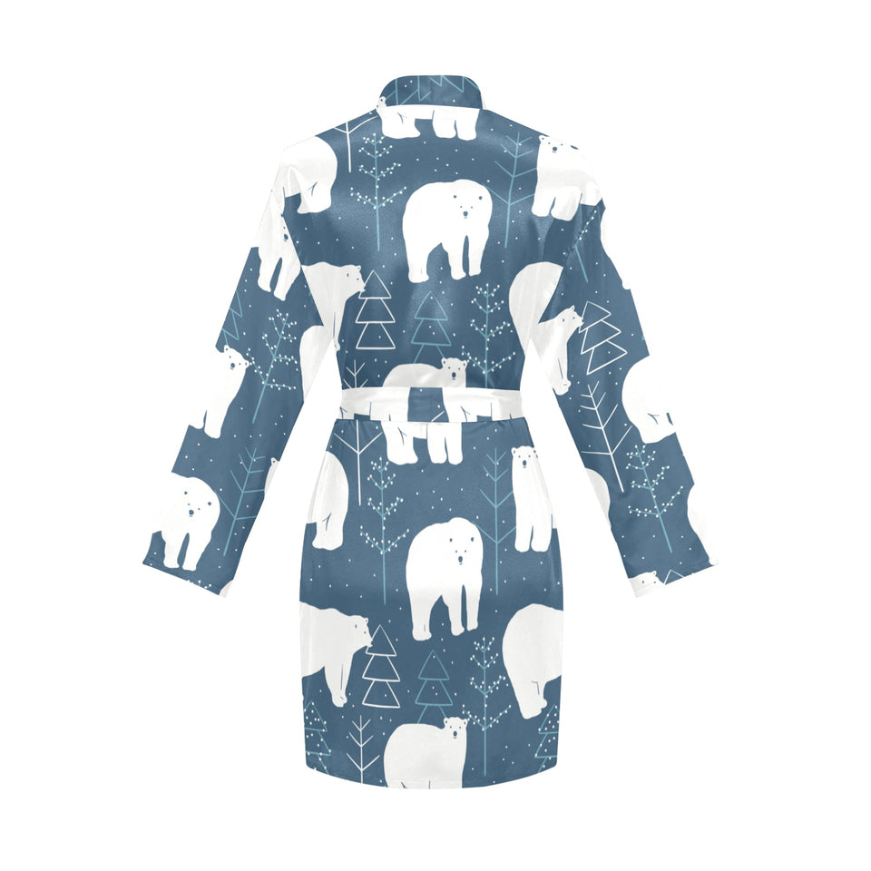 polar bear mother her child pattern Women's Long Sleeve Belted Night Robe