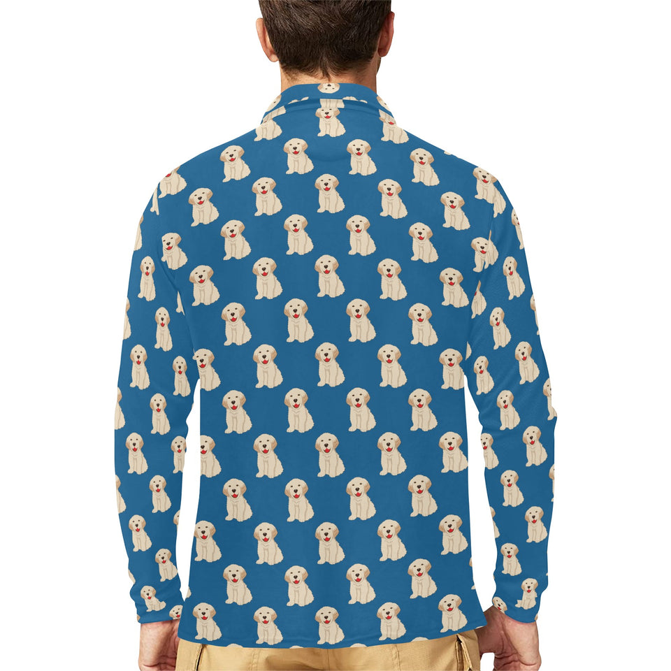 Golden Retriever Pattern Print Design 03 Men's Long Sleeve Polo Shirt