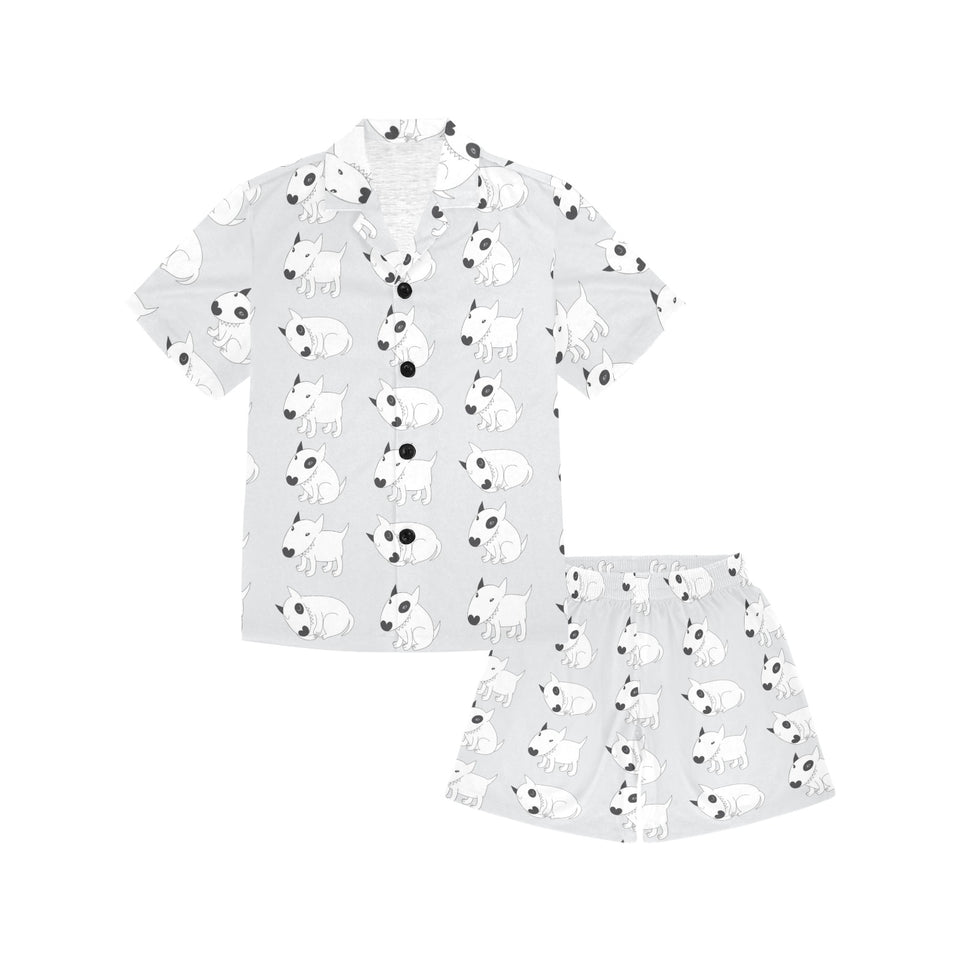 Bull Terrier Pattern Print Design 01 Kids' Boys' Girls' V-Neck Short Pajama Set