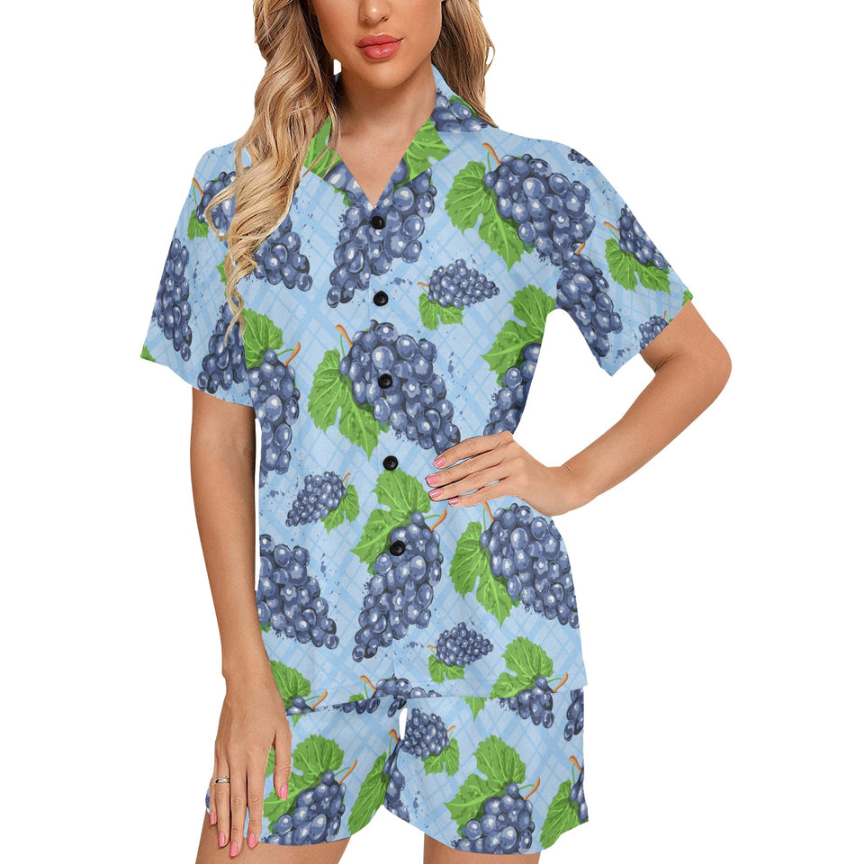 Watercolor grape pattern Women's V-Neck Short Pajama Set