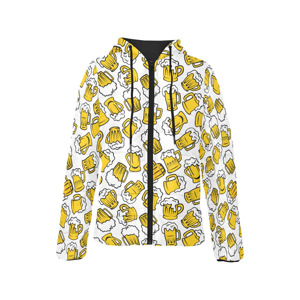 Beer design pattern Women's Padded Hooded Jacket