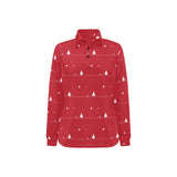 Christmas tree star snow red background Women's Long Sleeve Polo Shirt