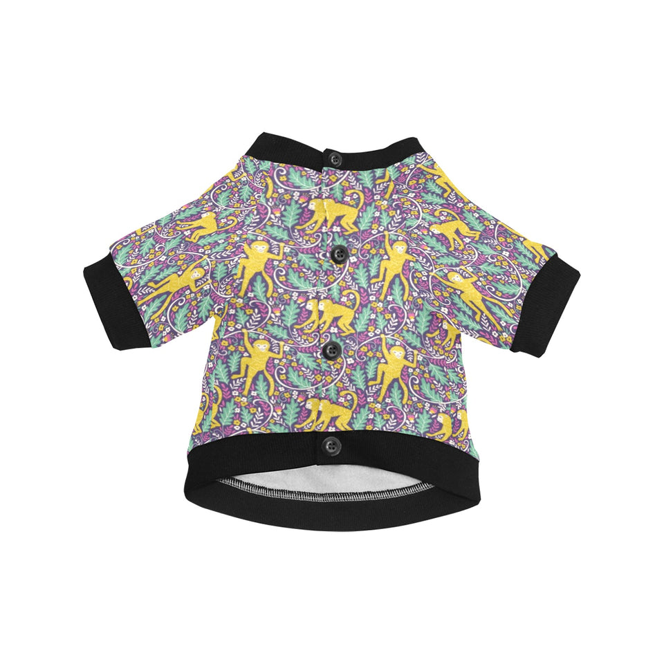 Cute yellow monkey leaves pattern All Over Print Pet Dog Round Neck Fuzzy Shirt
