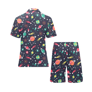 colorful space pattern planet star Men's V-Neck Short Pajama Set