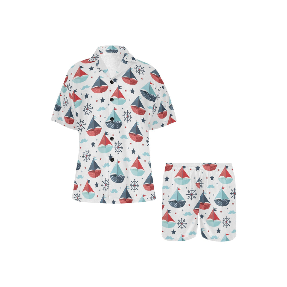 Cute color paper sailboat pattern Women's V-Neck Short Pajama Set