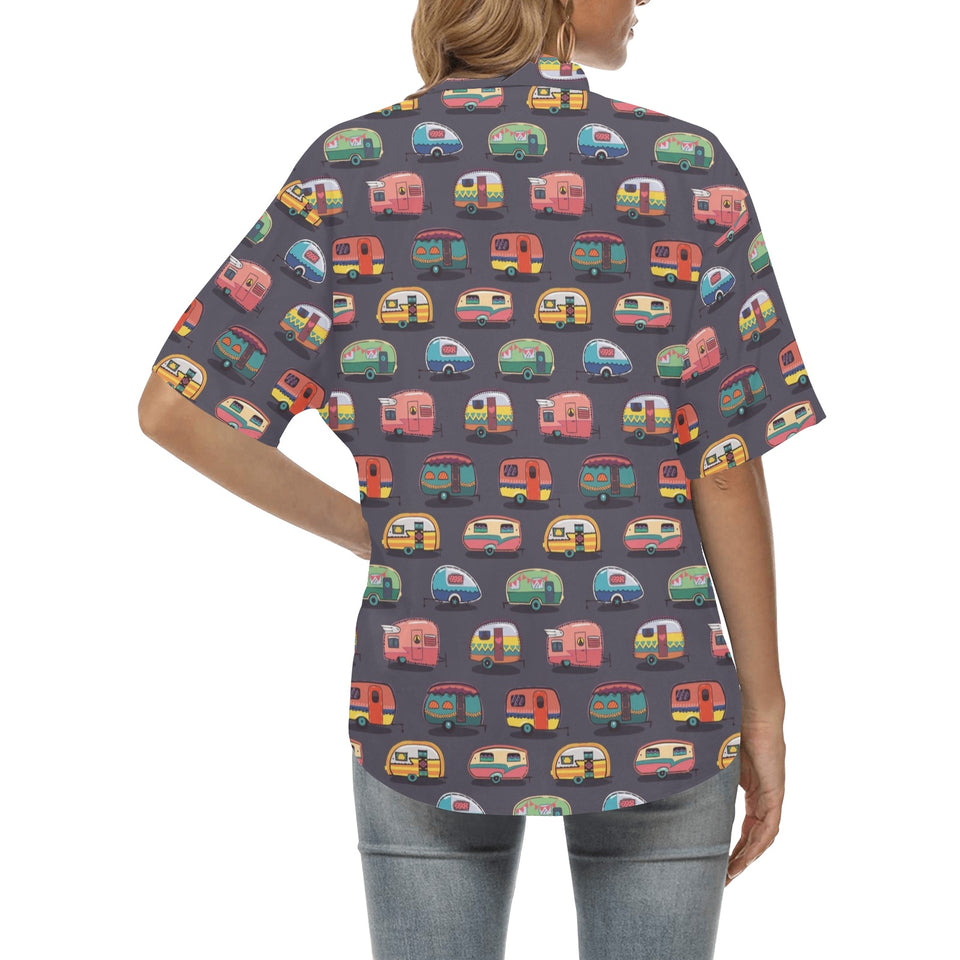Camper Van Pattern Print Design 02 Women's All Over Print Hawaiian Shirt