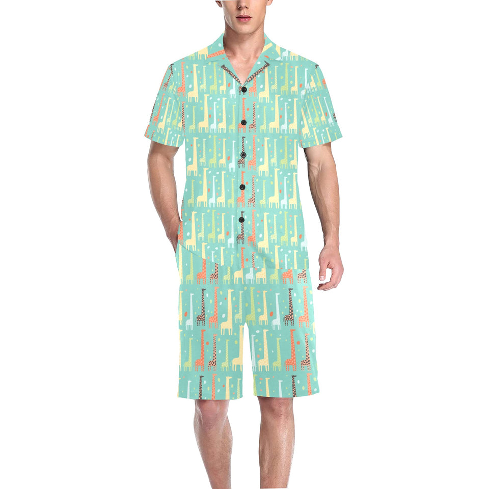 Giraffe Pattern Print Design 01 Men's V-Neck Short Pajama Set